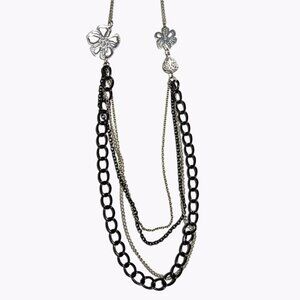 Elegant Silver Tone Multi Strand Chain Floral Statement Necklace Fashion Jewelry